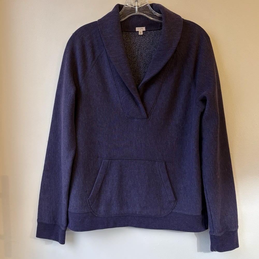 JCrew Shawl Collar Sweatshirt Women's Medium Purple Casual Kangaroo Pocket